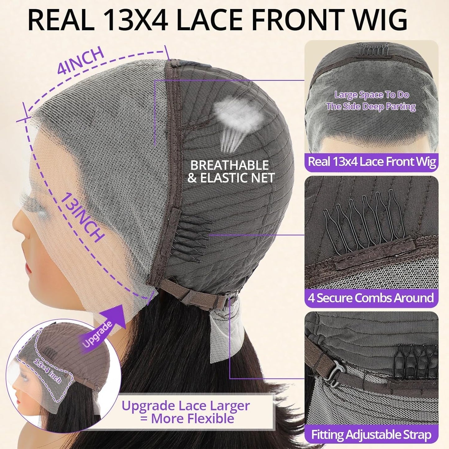 Benetress 13x4 Straight Lace Front Wig Natural Black Remy Hair Bob