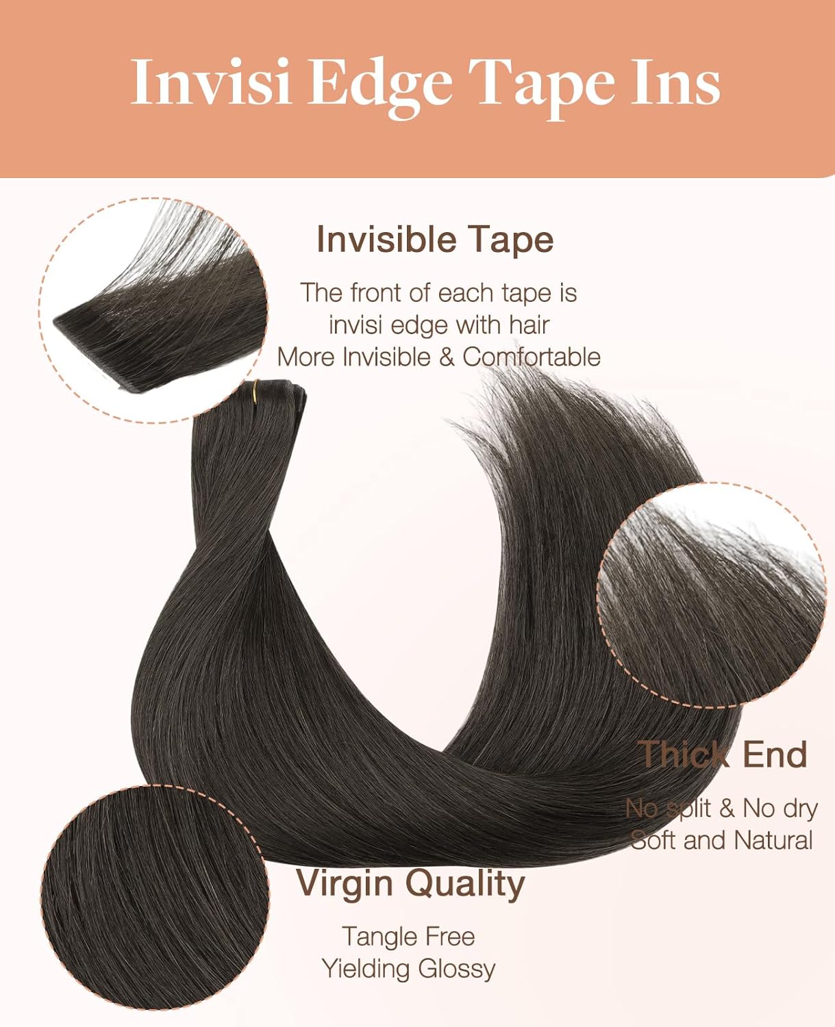 Benetress Asian Raw Hair #1c Straight Tape In Hair Extensions