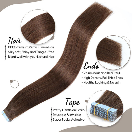 Benetress Asian Raw Hair #4 Straight Tape In Hair Extensions