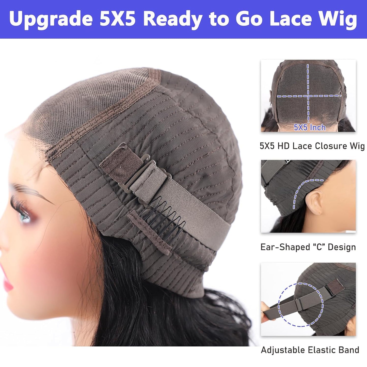 5x5 Lace Closure Wig – Deep Wave – Glueless (Remy Human Hair)