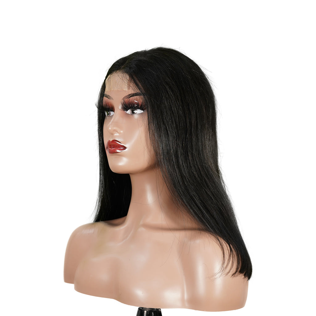 Benetress Natural Black Remy Hair 2x6 Lace Closure Straight Bob Human Hair Wig
