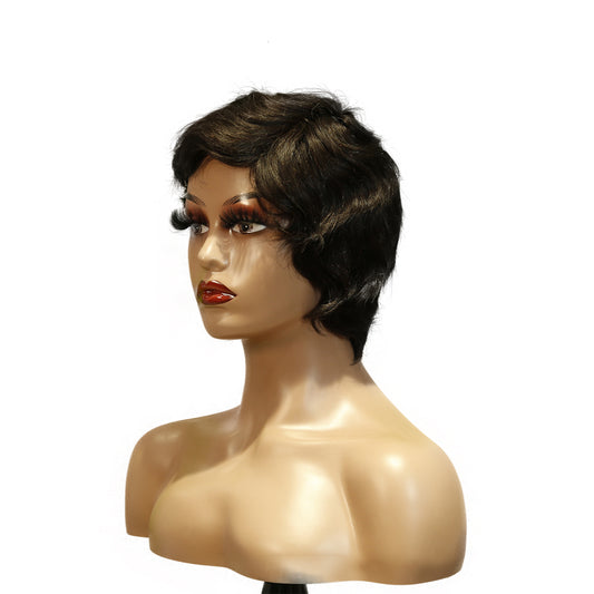 Machine-Made Remy Hair Wig – Natural Black – H023