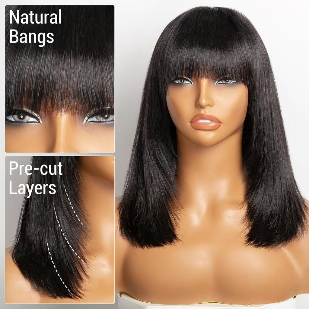 Benetress Straight Machine Bangs Wig Remy Hair