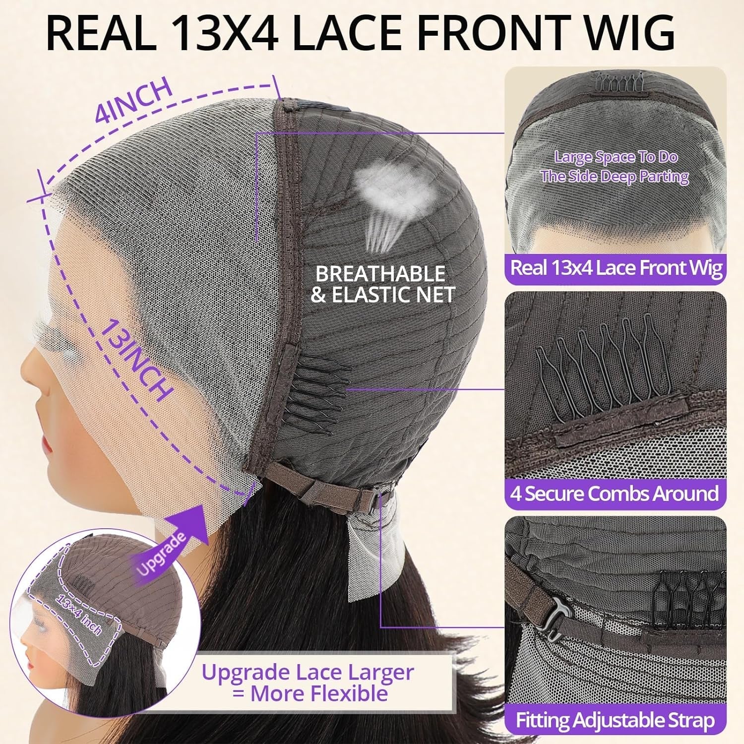 Benetress 13x4 Straight Lace Front Wig Natural Black Remy Hair Bob