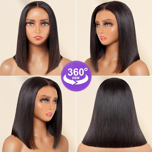 Benetress 13x4 Straight Lace Front Wig Natural Black Remy Hair Bob