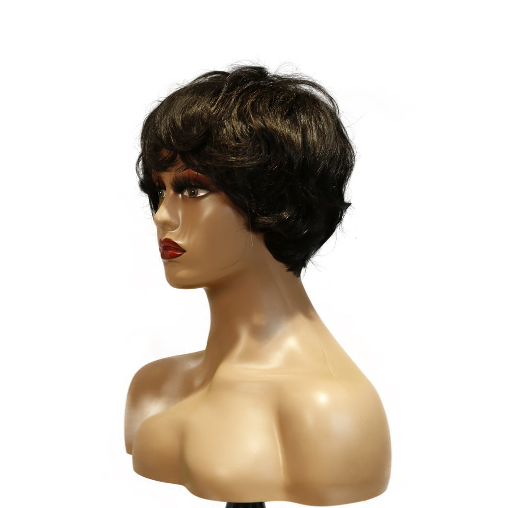 Machine-Made Remy Hair Wig – Natural Black – TC041