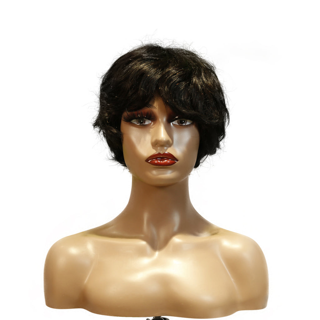 Machine-Made Remy Hair Wig – Natural Black – TC16