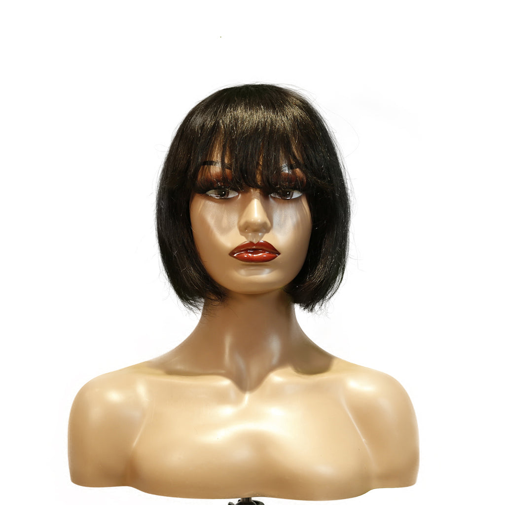 Machine-Made Remy Hair Wig – Natural Black – TC027