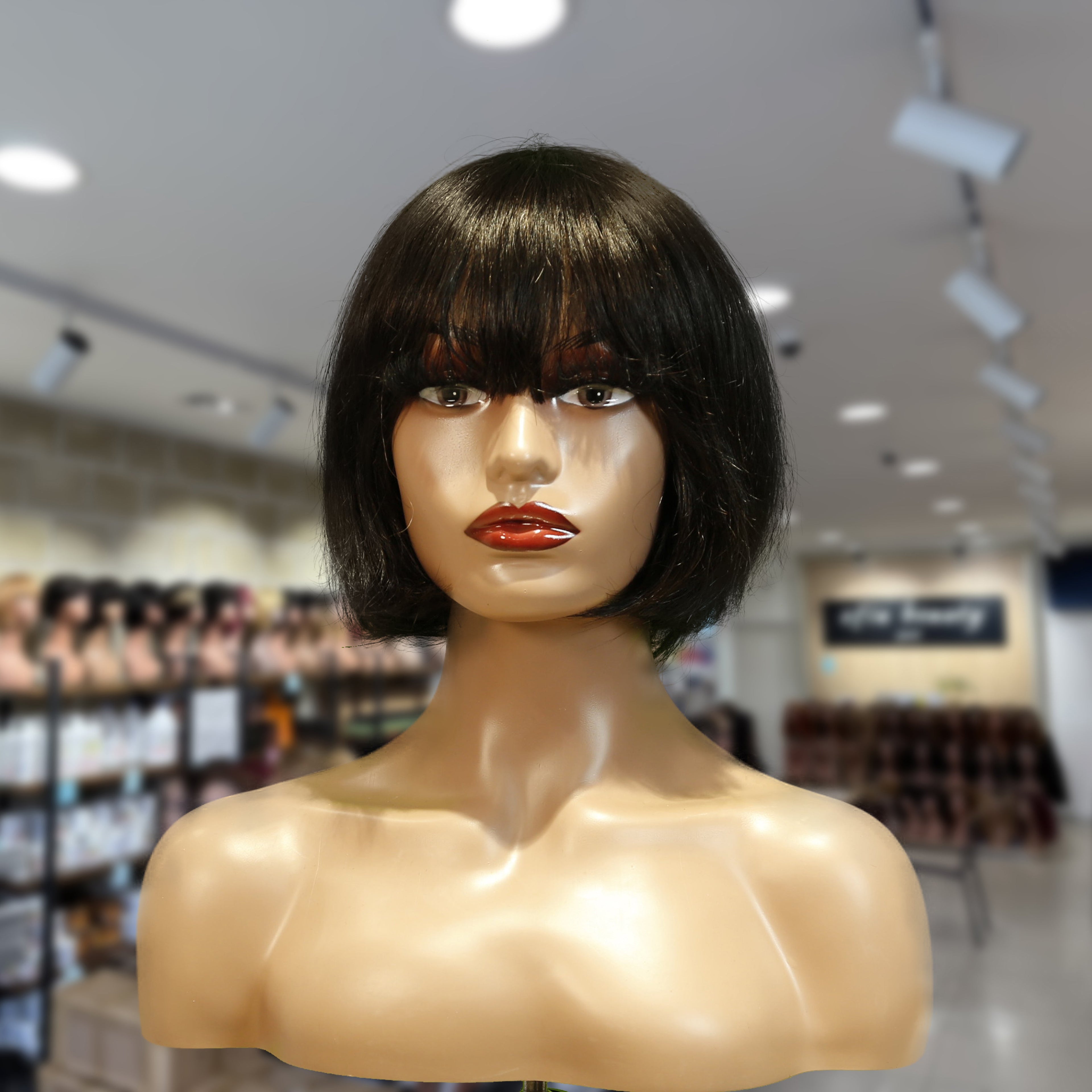 Benetress Machine-Made Black Wig Remy Hair H009