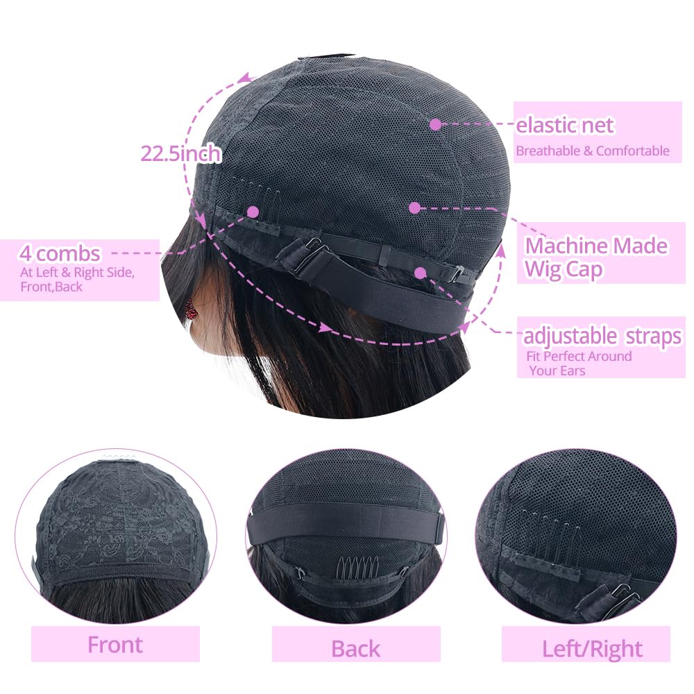 Machine-Made Remy Hair Wig – Natural Black – TC004