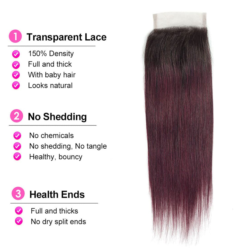 Benetress Remy Hair 4x4 Straight Closure 1b99j