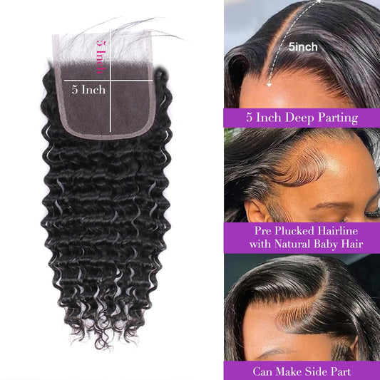 Benetress Remy Hair 5x5 Deep Wave HD Closure