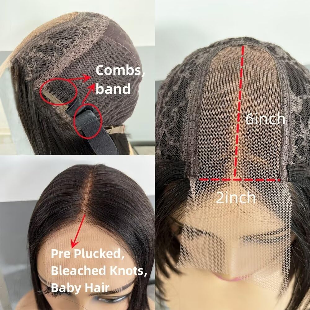 Benetress Natural Black Remy Hair 2x6 Lace Closure Deep Wave Bob Human Hair Wig