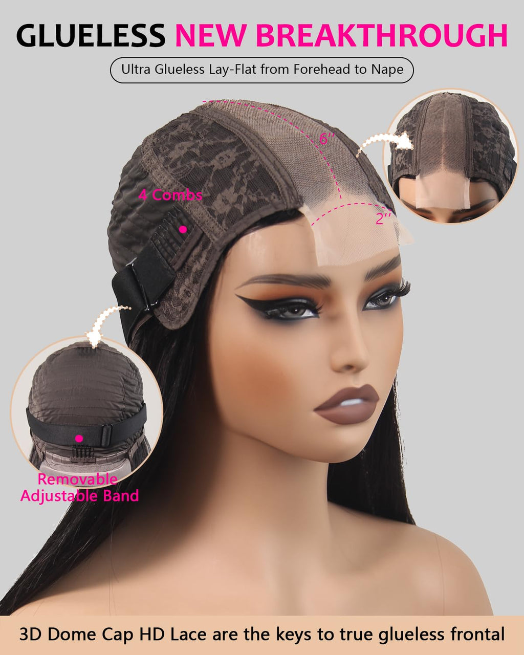 Benetress Natural Black Remy Hair 2x6 Lace Closure Straight Bob Human Hair Wig