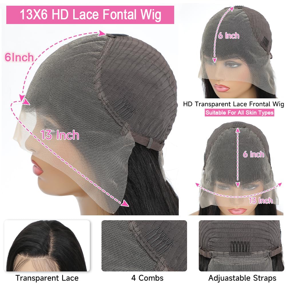 Benetress 13x6 Double Drams Straight Lace Front Wig Black Remy Hair