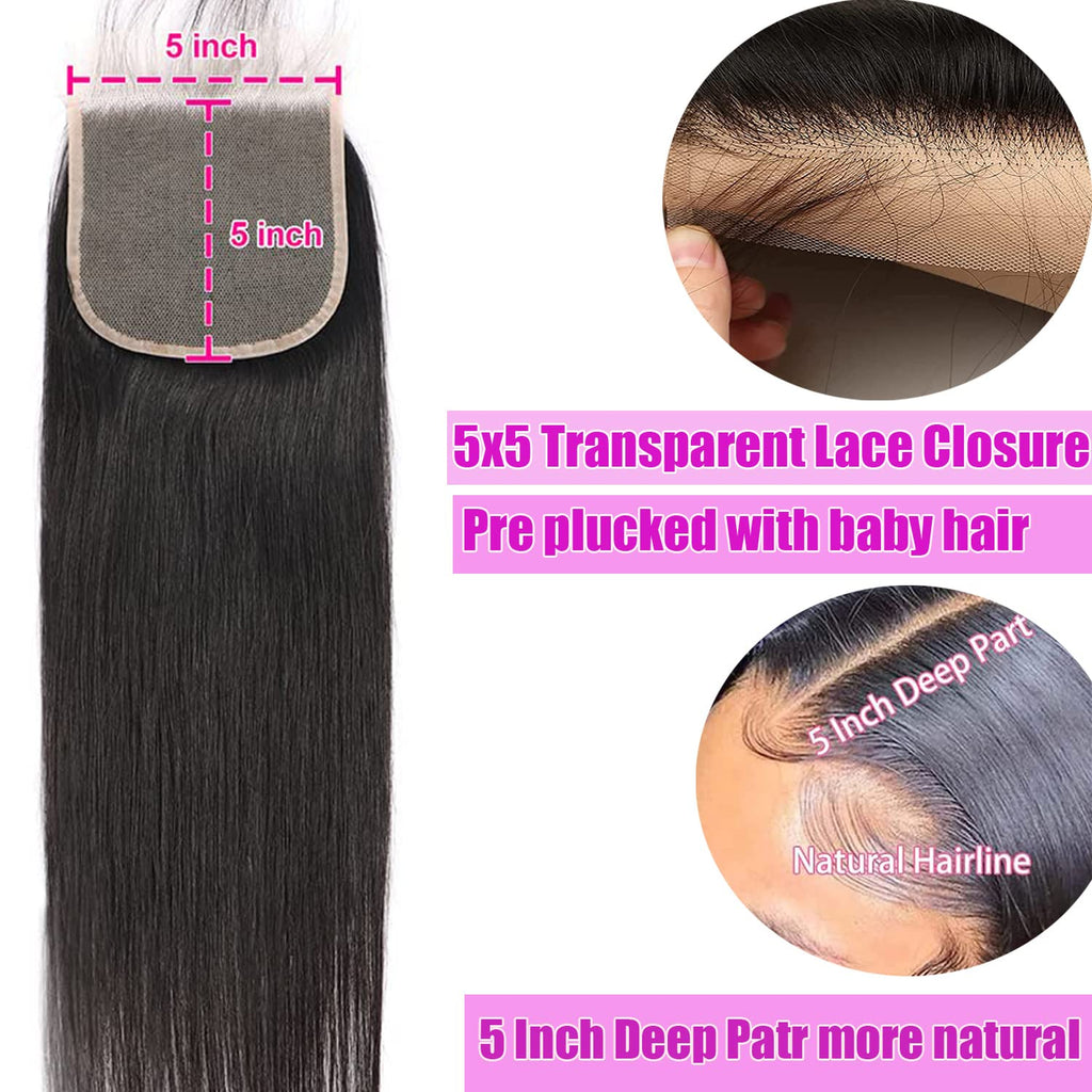 Benetress Remy Hair 5x5 Straight Closure