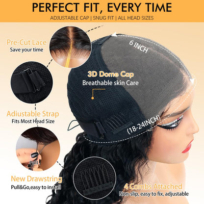 Benetress Natural Black Remy Hair 6x7 Lace Closure Deep Wave Human Hair Wig