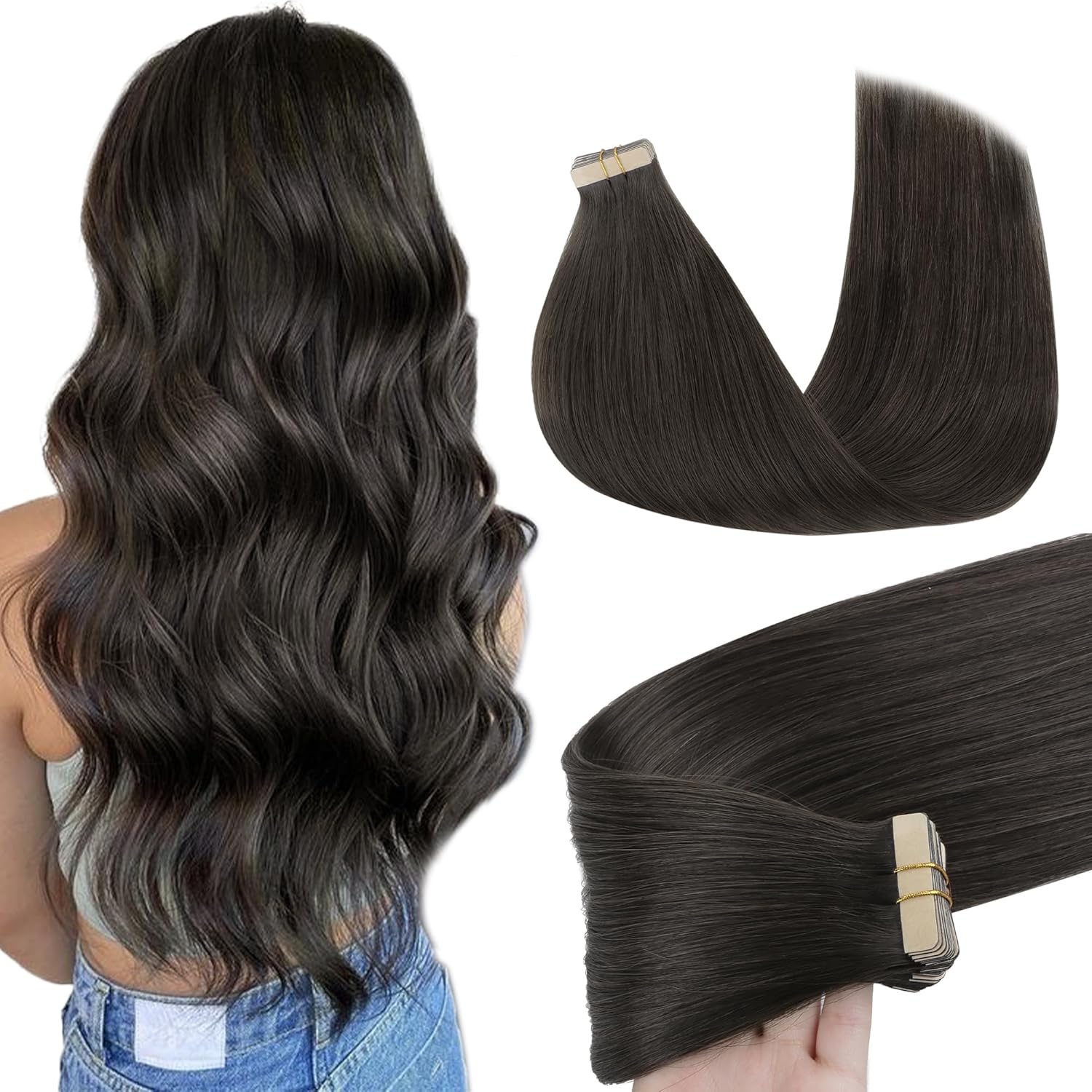 Benetress Asian Raw Hair #1c Straight Tape In Hair Extensions