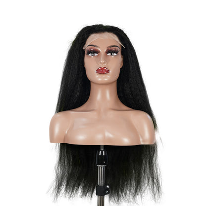 Benetress Natural Black Remy Hair 6x7 Lace Closure Yaki Straight Human Hair Wig