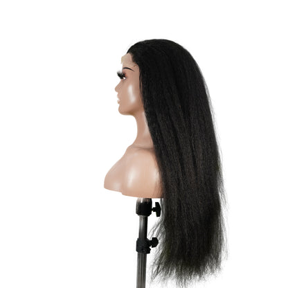 Benetress Natural Black Remy Hair 6x7 Lace Closure Yaki Straight Human Hair Wig