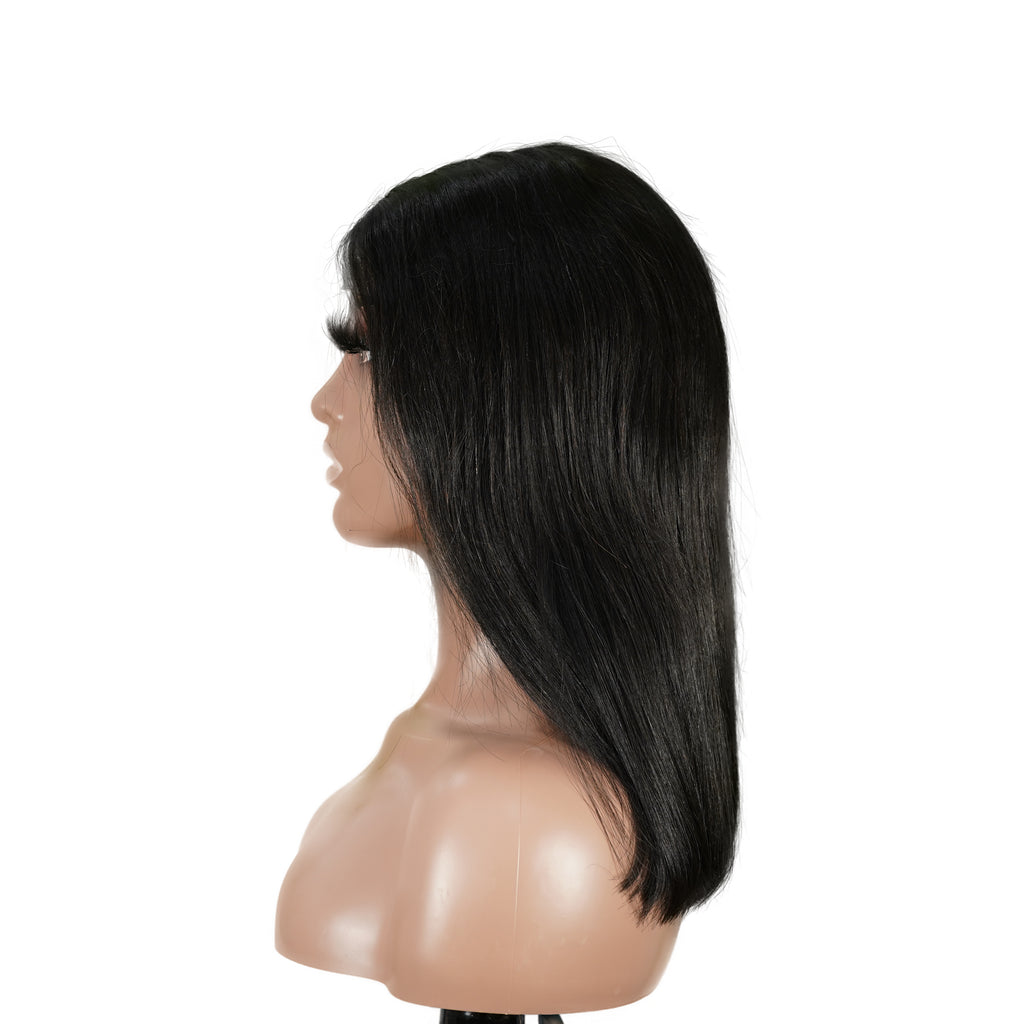 Benetress Natural Black Remy Hair 2x6 Lace Closure Straight Bob Human Hair Wig