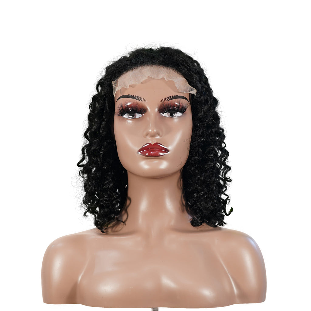 Benetress Natural Black Remy Hair 5x5 Lace Closure Deep Wave 12 Inch Bob Human Hair Wig