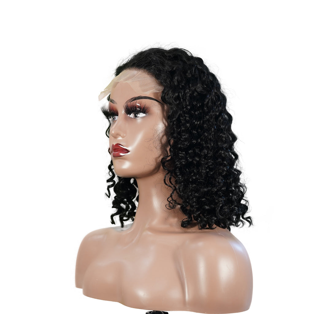 Benetress Natural Black Remy Hair 5x5 Lace Closure Deep Wave 12 Inch Bob Human Hair Wig