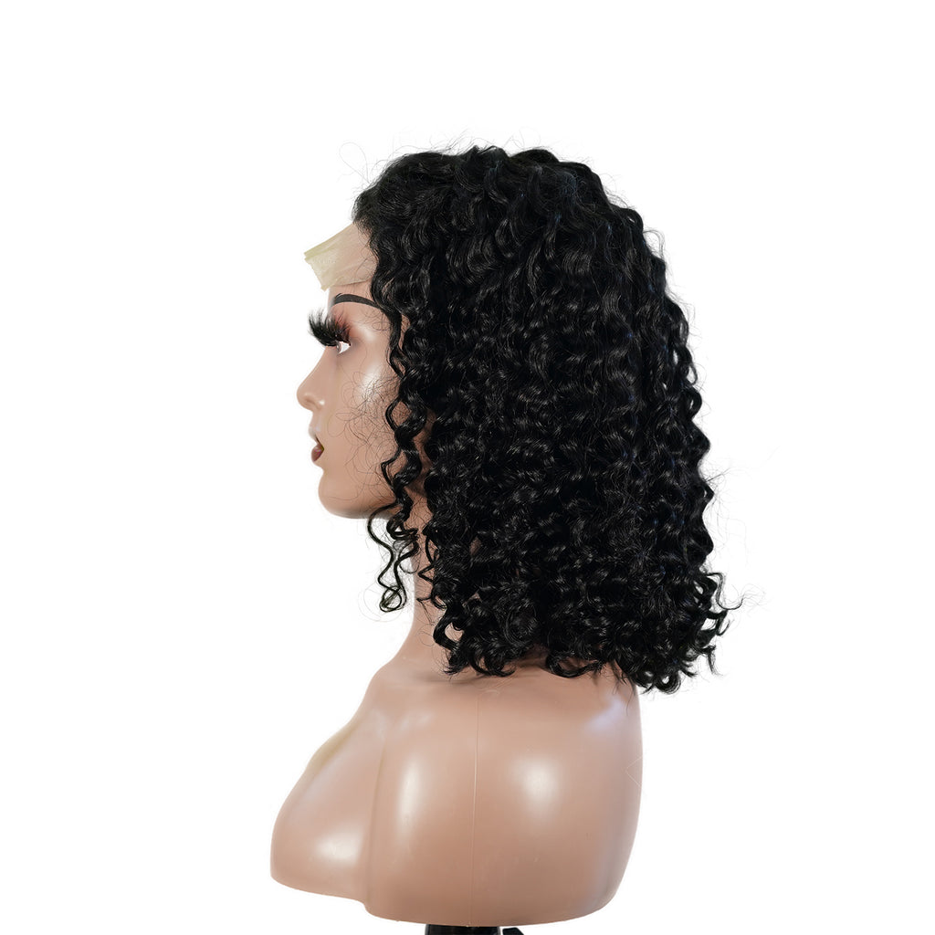 Benetress Natural Black Remy Hair 5x5 Lace Closure Deep Wave 12 Inch Bob Human Hair Wig