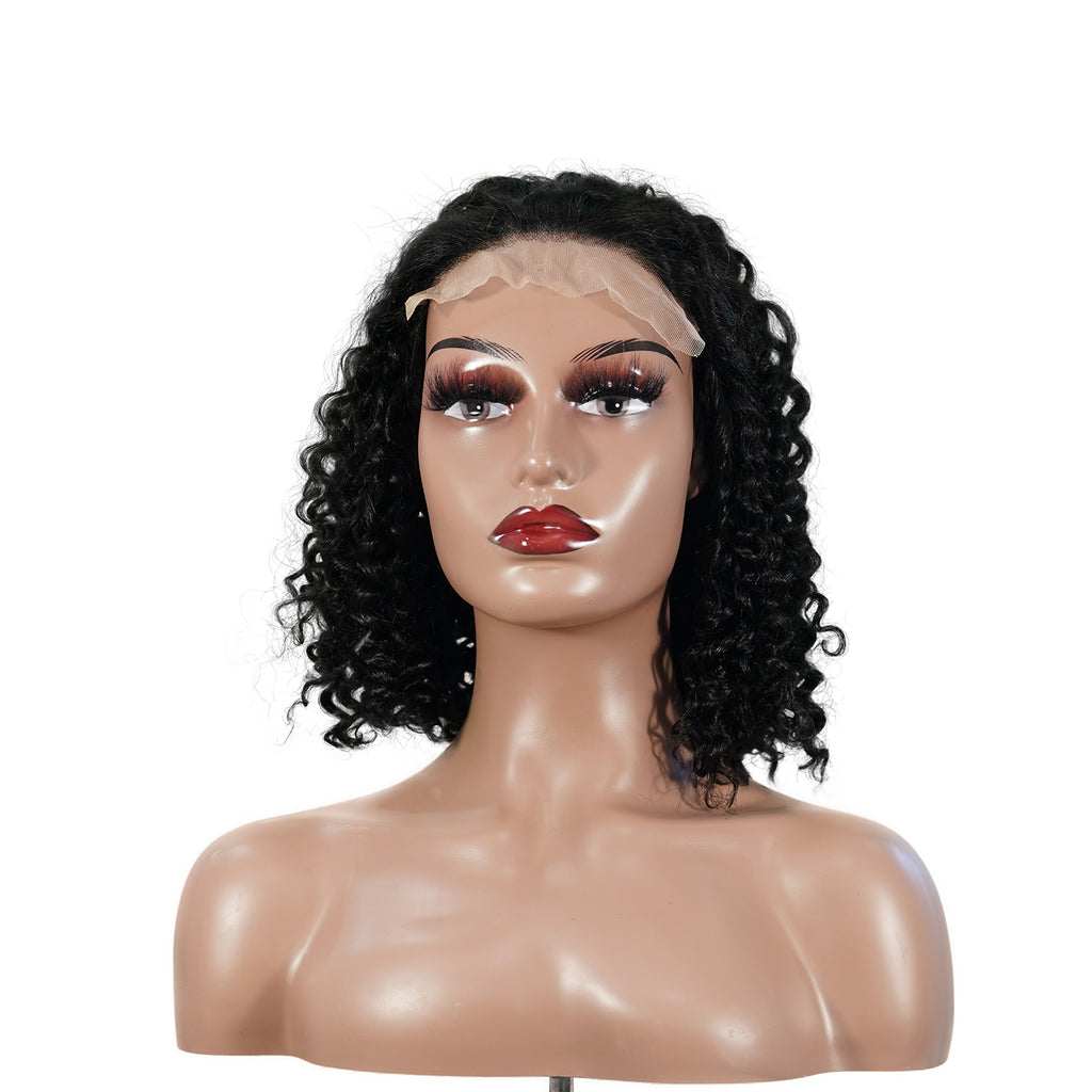 Benetress Natural Black Remy Hair 5x5 Lace Closure Jerry Curly 12 Inch Bob Human Hair Wig