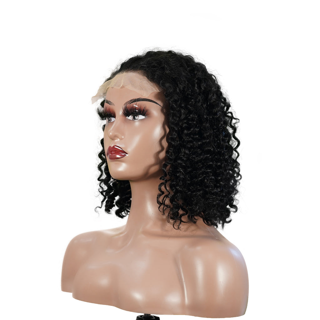 Benetress Natural Black Remy Hair 5x5 Lace Closure Jerry Curly 12 Inch Bob Human Hair Wig