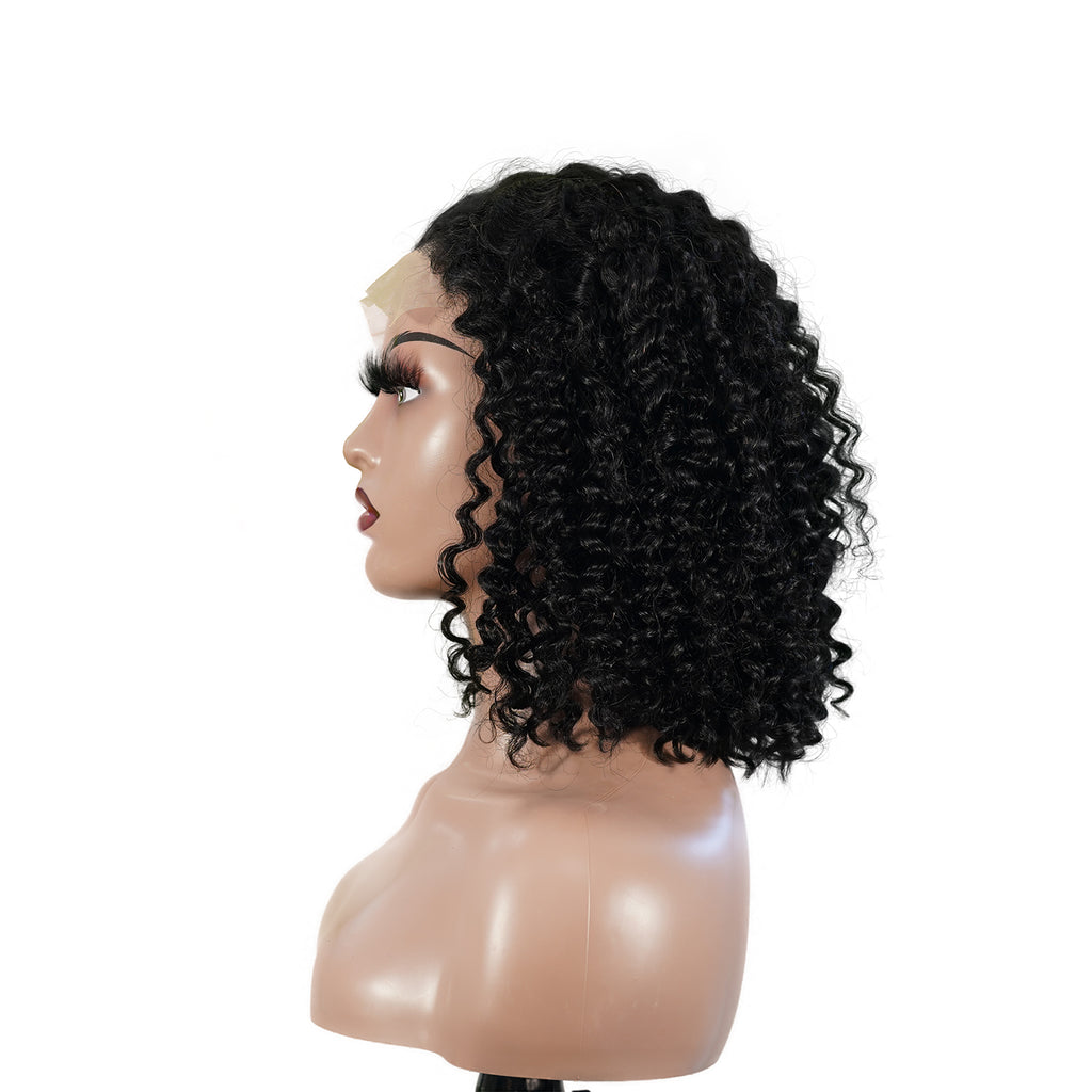 Benetress Natural Black Remy Hair 5x5 Lace Closure Jerry Curly 12 Inch Bob Human Hair Wig