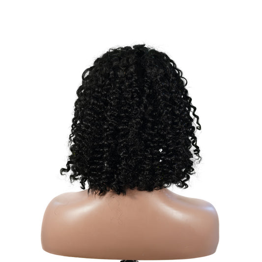 Benetress Natural Black Remy Hair 5x5 Lace Closure Jerry Curly 12 Inch Bob Human Hair Wig