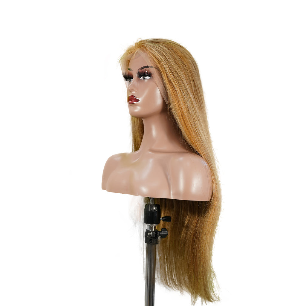 Benetress 13x4 Straight Lace Front Wig 8&27 Honey Blonde Highlight 26 Inch Remy Hair