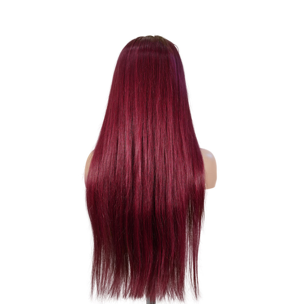 Benetress 13x4 Straight Lace Front Wig 99J Color 26 Inch Remy Hair