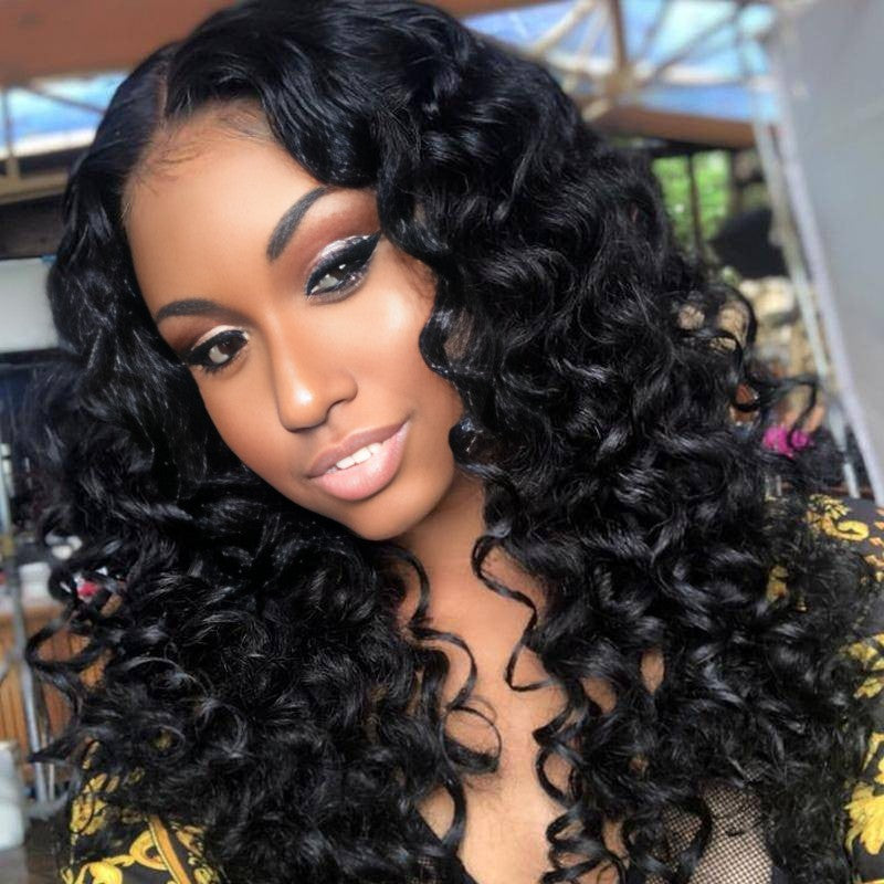 Benetress Natural Black Remy Hair 5x5 Lace Closure Bouncy Curls Human Hair Wig
