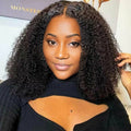 Benetress Natural Black Remy Hair 5x5 Lace Closure Jerry Curly 12 Inch Bob Human Hair Wig