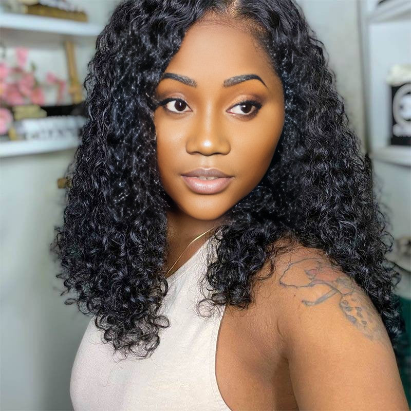 Benetress Natural Black Remy Hair 2x6 Lace Closure Deep Wave Bob Human Hair Wig