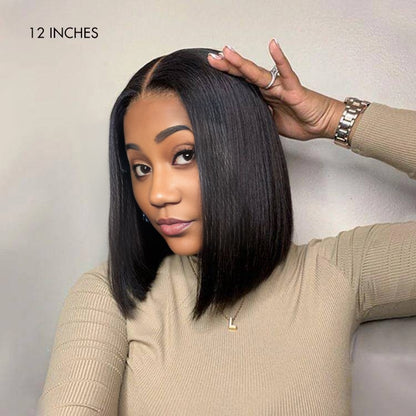 Benetress Natural Black Remy Hair 5x5 Lace Closure Straight Bob Human Hair Wig