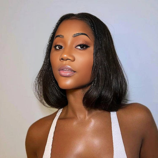 Benetress Natural Black Remy Hair 2x6 Lace Closure Straight Bob Human Hair Wig