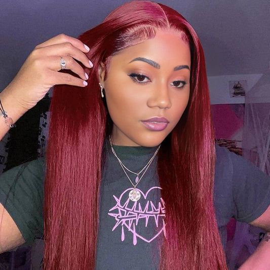 Benetress 13x4 Straight Lace Front Wig 99J Color 26 Inch Remy Hair