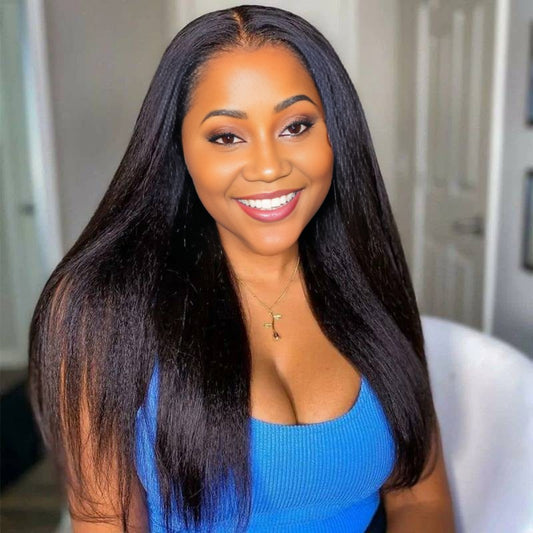 Benetress Natural Black Remy Hair 6x7 Lace Closure Yaki Straight Human Hair Wig