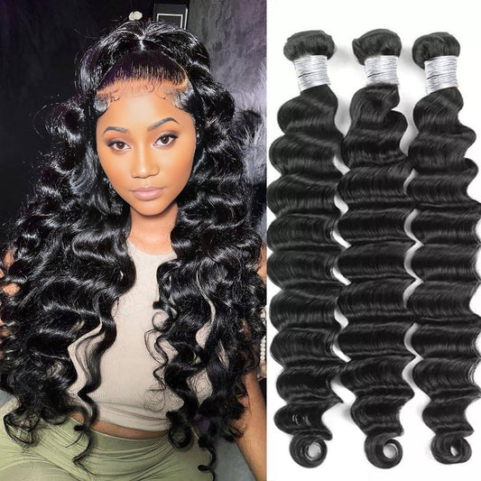 Benetress Remy Hair Black Deep Wave Bundles Brazilian weaving