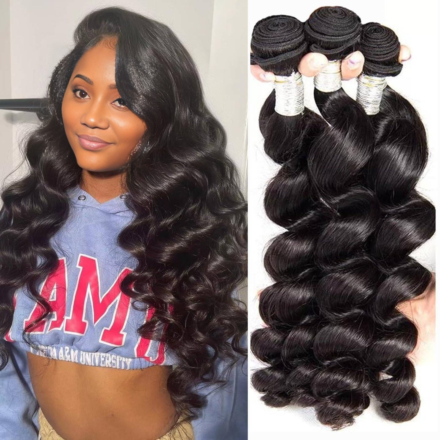 Benetress Remy Hair Black Loose Wave Bundles Brazilian weaving