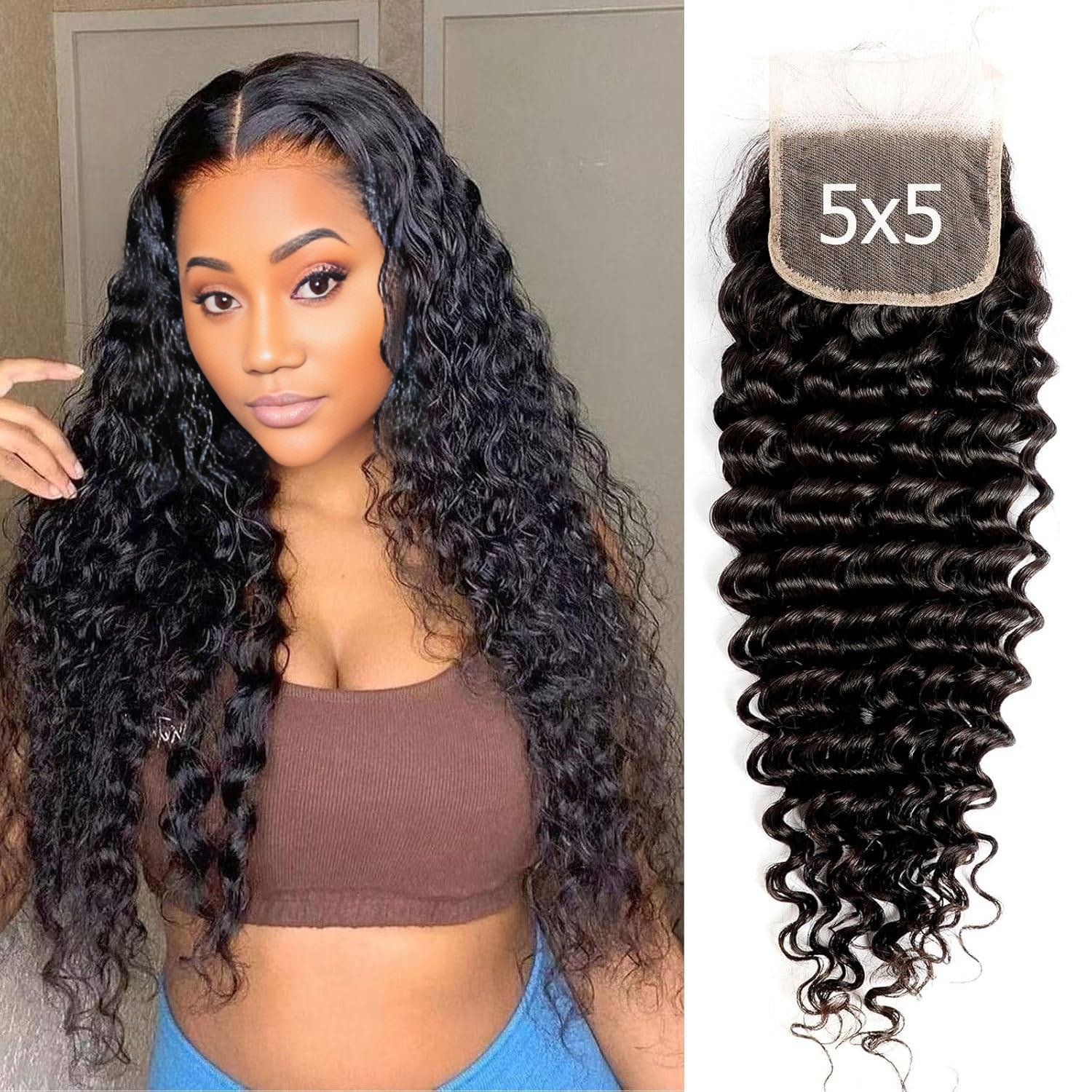Benetress Remy Hair 5x5 Deep Wave HD Closure